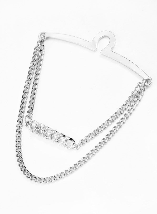 VVCome Men's Classic Tie Chain with Decorative Charm, Cravat Collar Pin and Link Style Tie Clip Set, Gift Box Included(Silver-Tone CZ Chain) - Image 3